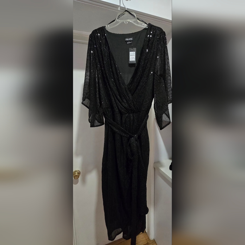 City Chic Black Sequin Paige Faux Wrap Cocktail Dress, NWT Sz L/20 - Picture 8 of 12